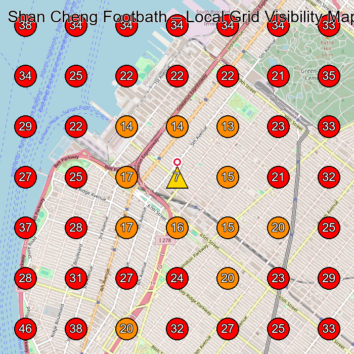 Shan Cheng Footbath GeoGrid visibility map for Pilates Studio in Brooklyn